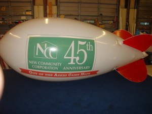 14 feet long white color polyurethane blimp with business logo for advertising purposes